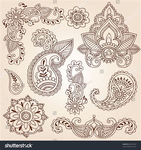 Henna Mehndi Doodles Abstract Floral Paisley Design Elements Mandala