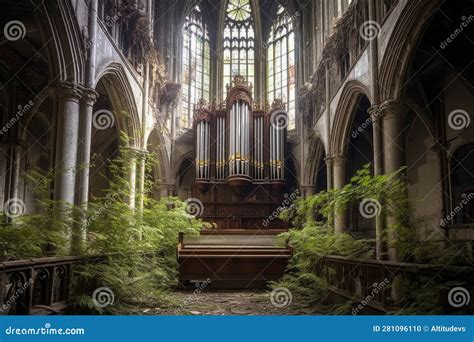 Majestic Pipe Organ In A Medieval Cathedral Setting Stock Illustration