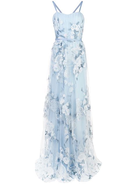 Marchesa Notte TÜllkleid Mit Blumenmuster In Blue Modesens In 2020 Floral Tulle Dress