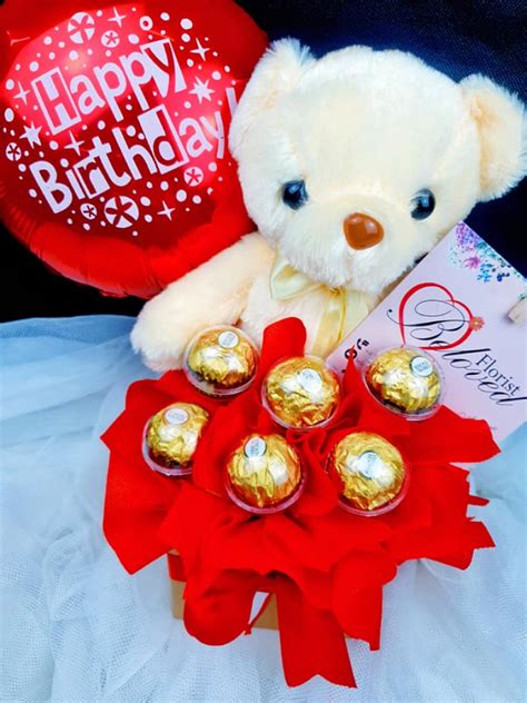 Teddy Bear Ferrero Rocher With Foil Balloon Bloom Box Beloved Florist S Flower On