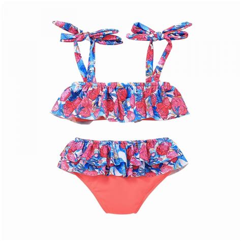 Toddler Girls Ruffled Swimsuits Two Pieces Floral Bathing Suits Crop