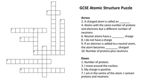 Atomic Structure Crossword Puzzle With Answers Teaching Resources