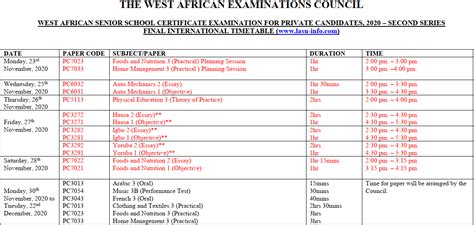 Free to download and print. WAEC GCE 2020 Timetable | Aug/Sept. 2nd Series PDF Download