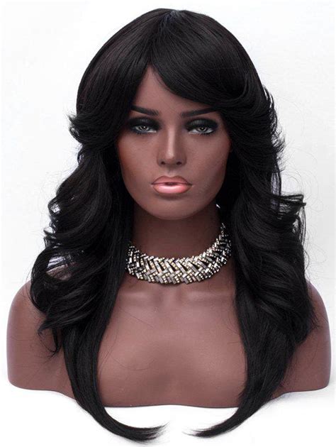 2019 Long Inclined Bang Flip Feathered Straight Synthetic Wig