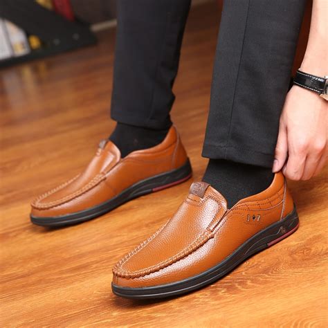 Premium Genuine Leather Casual Slip On Loafers Breathable Mens Shoes