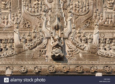Wood Carving On Shwe Kyaung Monastery Mandalay Myanmar Stock Photo