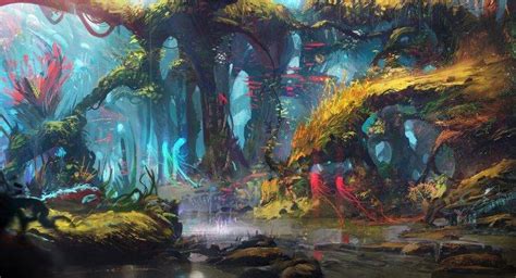 Drawing Digital Art Forest Lake Trees Fantasy Art