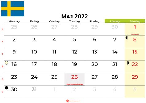 Kalender 2022 Maj Sverige Med Veckonummer