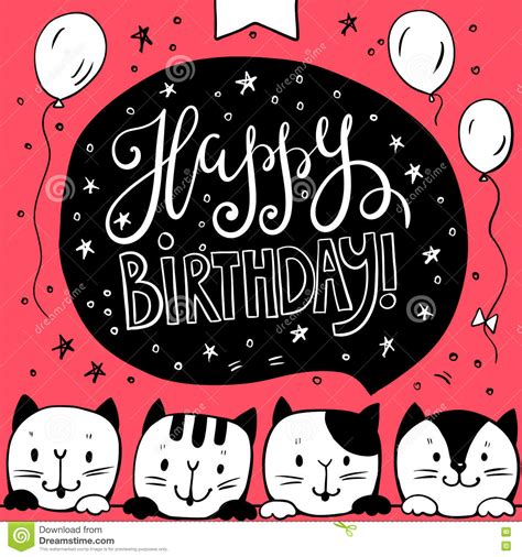 Greeting Card Happy Birthdaywith Funny Cats Stock Vector