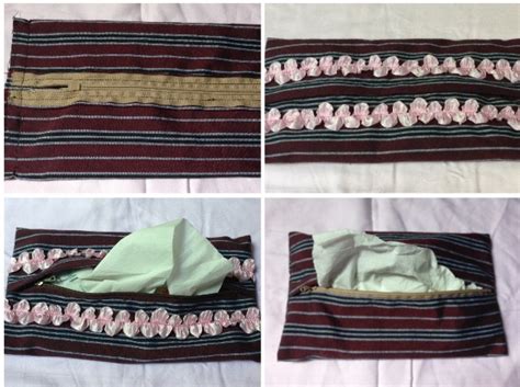 Pola ini terdiri dari dua bagian utama, satu untuk pita dan satu lagi untuk menutup sambungan tengah pita. Membuat Tempat Tissue dari Kain Perca - aMuslima