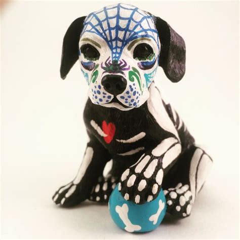 Day Of The Dead Dog Figurine Sugar Skull Puppy Art Sculpture Etsy