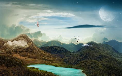 Download 3840x2400 Wallpaper Landscape Mountains Moon