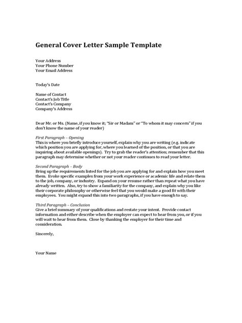 General Cover Letter Template 3 Free Templates In Pdf Word Excel