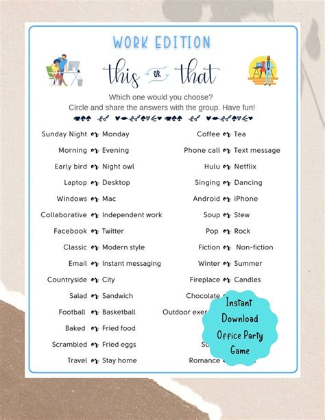 Office Party Printable This Or That Game Coworker Staff Game Etsy