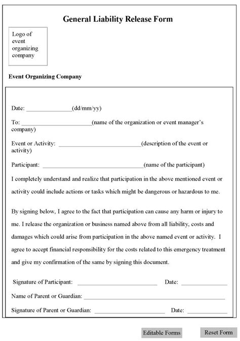General Liability Waiver Form Template Beautiful General Liability