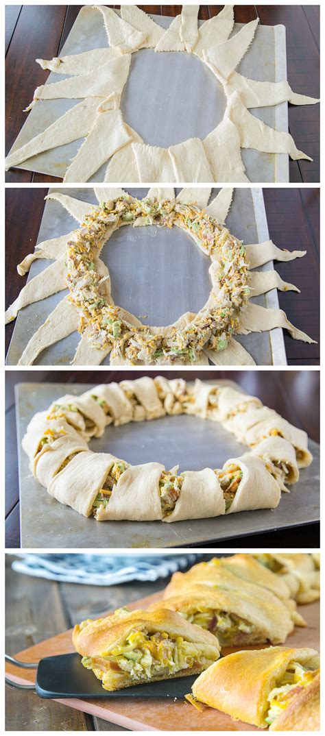 From edge of prepared pan with point overhanging edge of pan. Chicken Salad Crescent Ring | Recipe | Food recipes, Food ...