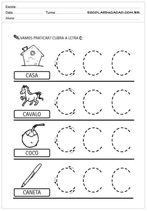 Atividades Com A Letra C Caligrafia Escola Educação