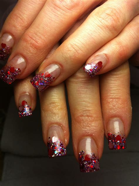 Black And Red Nails Glitter Valentines Day