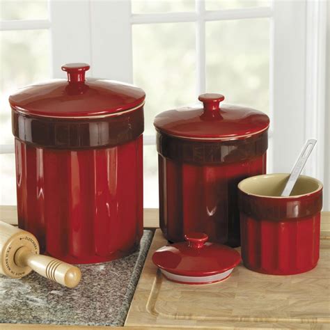 Red Kitchen Canister Set Set Of 3 Kitchen Storage Containers