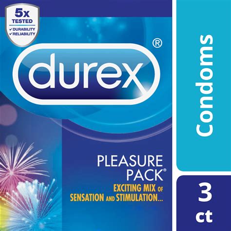 Durex Condom Pleasure Pack Assorted Natural Latex Condoms 3 Count An