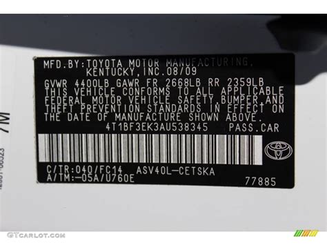 2010 Toyota Camry Standard Camry Model Color Code Photos