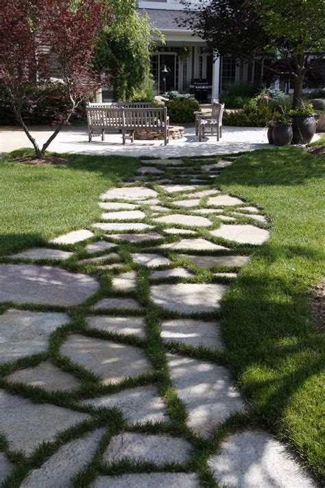 Beautiful Yet Easy Maintenance With A Stone Mowable Walkway Backyard