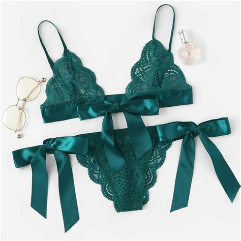 Valentines Day Surprise Womens Sexy Lingerie Set Cosplay Bow Lace 3 Point Valentines Day