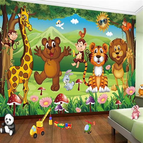 Custom 3d Photo Mural Wallpaper For Kids Room Animal Paradise Cartoon