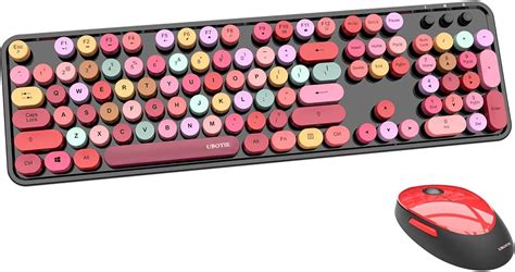 Ubotie Colorful Computer Wireless Keyboard Mouse Combos Typewriter