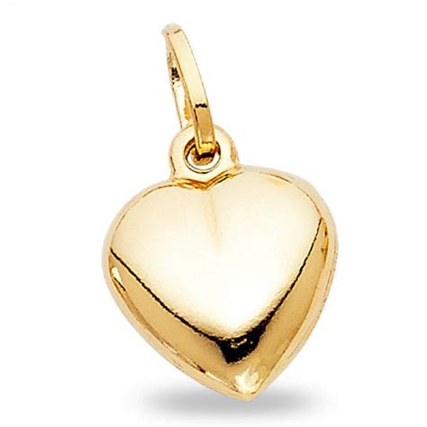 Gemapex Solid 14k Yellow Gold Puffed Heart Pendant Love Charm