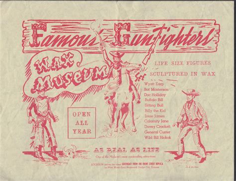 Famous Gunfighters Wax Museum Flyer Dodge City Kansas Ca 1950s