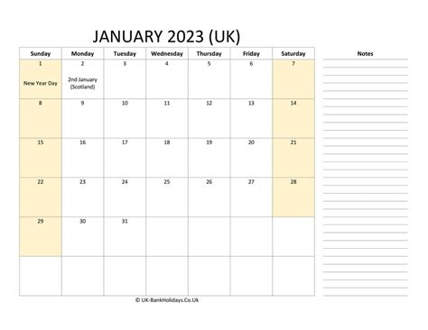 Download January 2023 Uk Calendar That Work
