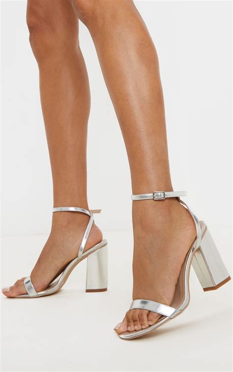 Silver Wide Fit Block Heel Strappy Sandal Prettylittlething Usa