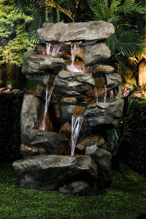 Large Outdoor Water Fountain Kit 51 Inch Waterfall Rocks Stone Led