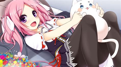 Anime Girls Cat Pink Hair Pantyhose School Uniform