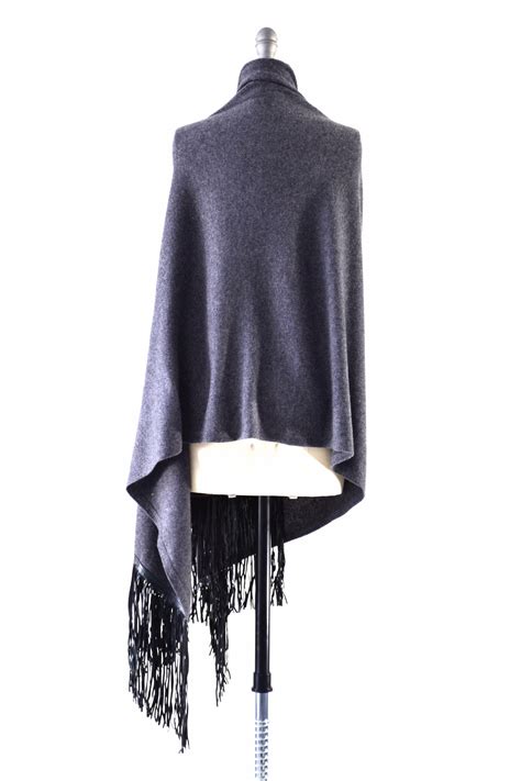 Cashmere Shawl With Double Leather Fringe In Charcoal Aspentrue