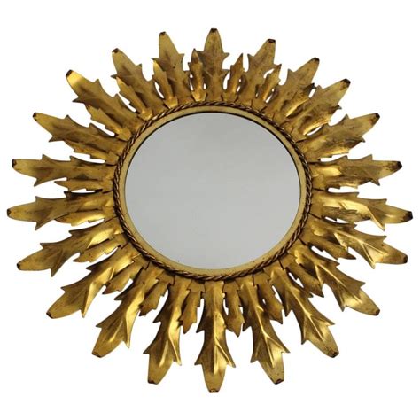 Mid Century Modern Gilded Metal Sunburst Vintage Mirror Wall Mirror