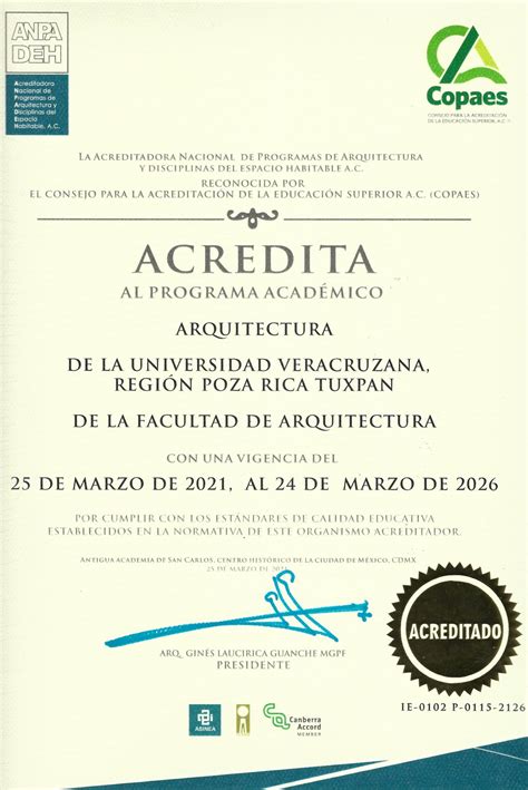 Acreditación Anpadeh 2021 2026 Fac De Arquitectura Poza Rica