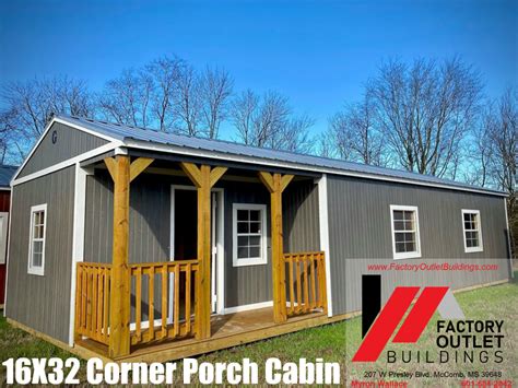 16x32 Corner Porch Cabin 112233 Factory Outlet Buildings Sheds Barns