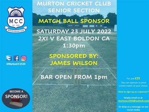 Todays Match Ball Sponsor James Murton Cricket Club Facebook