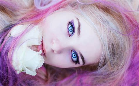 Women Blue Eyes Face Pink Hair Closeup Hd Wallpapers Desktop And