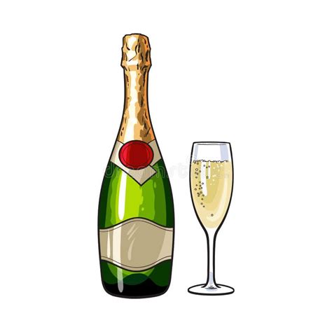 Champagne Bottle And Glass Isolated Vector Illustration Stock Vector Illustration Of Isolated