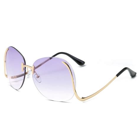 Outeye Oversized Sunglasses Women Vintage Frameless Curved Legs Metal Frame Sun Glasses Summer