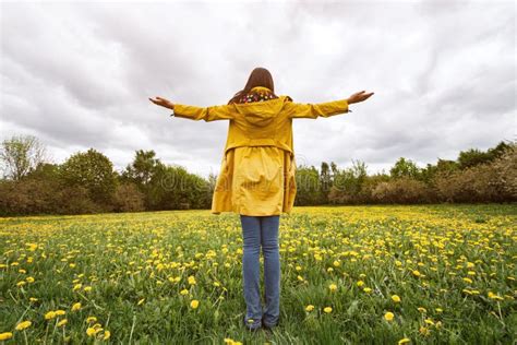 Beautiful Woman Enjoying Daisy Field Nice Female Lying Down In Meadow