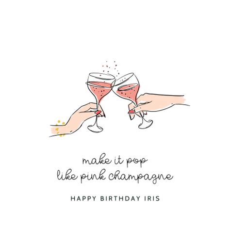 Verjaardagskaart Voor Vrouw Met Illustratie Roze Champagne