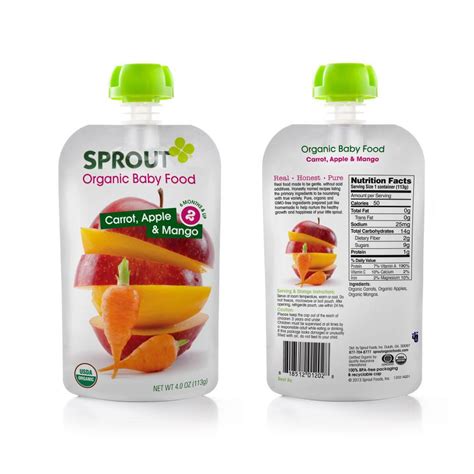Gerber 2nd foods are unsweetened, unsalted, have no added starch, and and made without artificial flavors or colors. Sprout Organic Baby Food Stage 2 Pouches, Carrot Apple ...