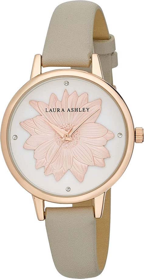 Laura Ashley Womens La31097rg Rosegold Roundflower Dial Strap Watch