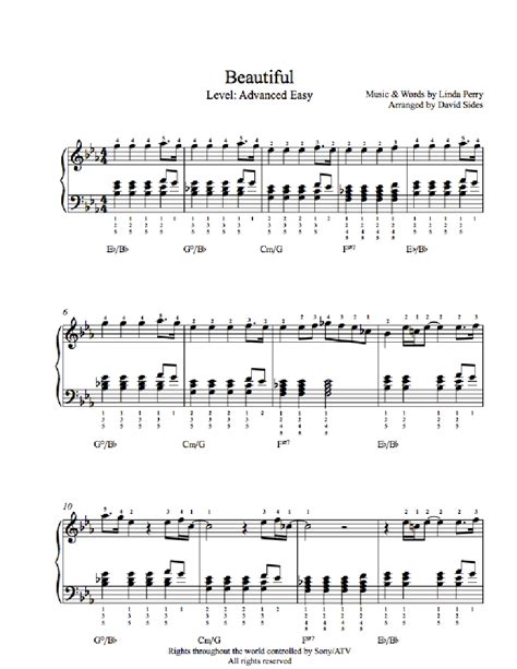 Beautiful By Christina Aguilera Piano Sheet Music Advanced Level