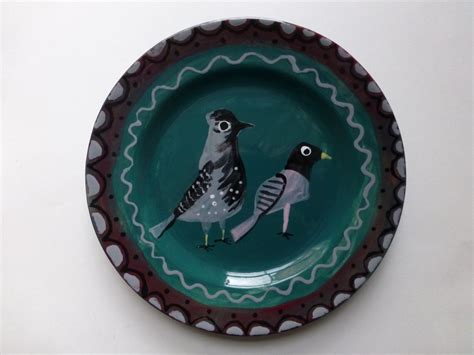Unique Hand Painted Ceramic Bird Plate Folk Art By Raphaelbalme On Etsy
