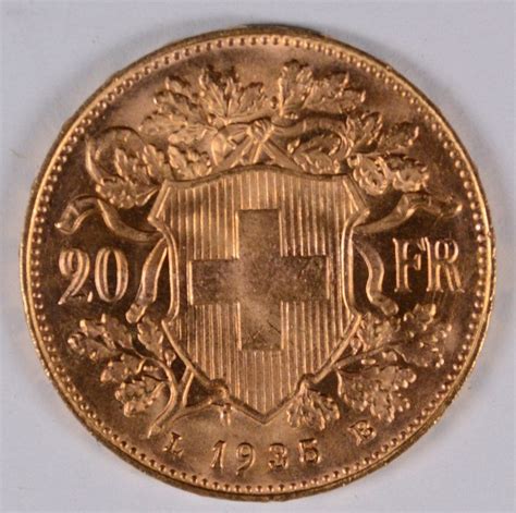 1935 B Swiss 20 Francs Gold Coin Bu 1867 Agw